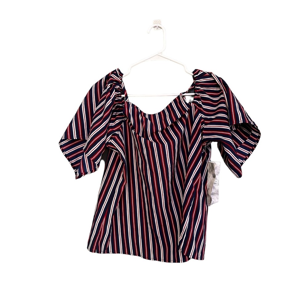 Multicolor Cold Shoulder Blouse Red White Blue Top Womens Juniors Size XL